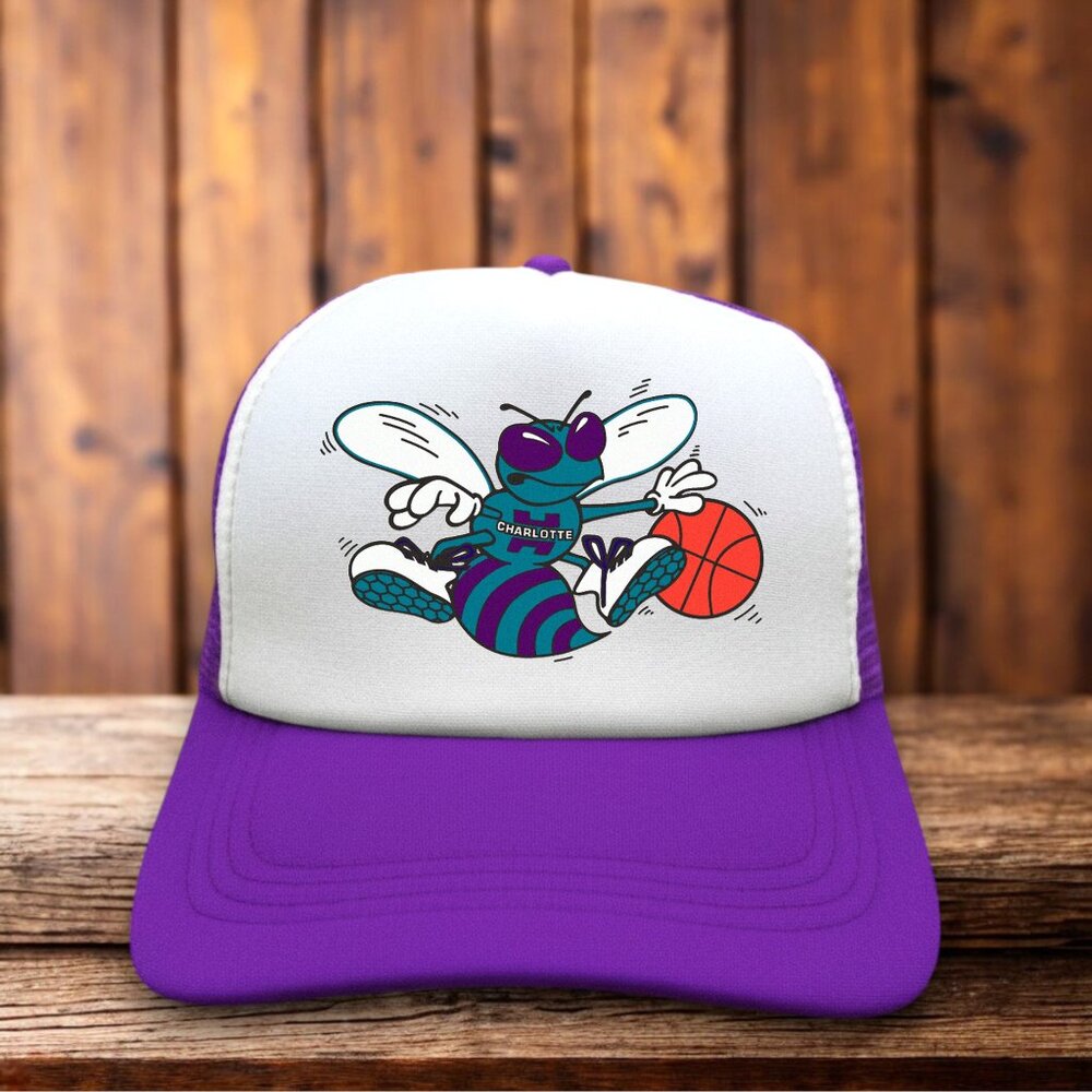 Retro Charlotte Hornets Mens Trucker Hat Purple Snapback Alternate Logo Ball Cap